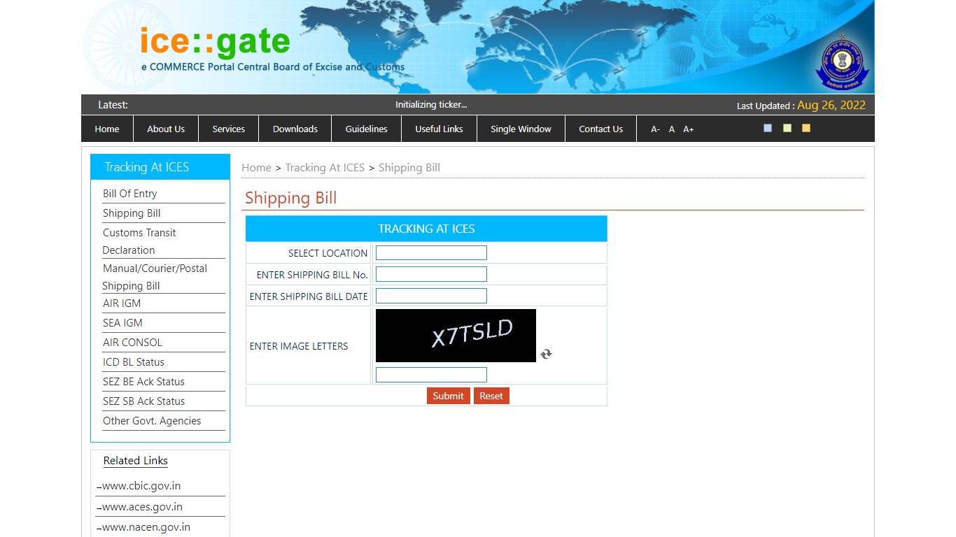 ICEGATE - Shipping Bill At ICES