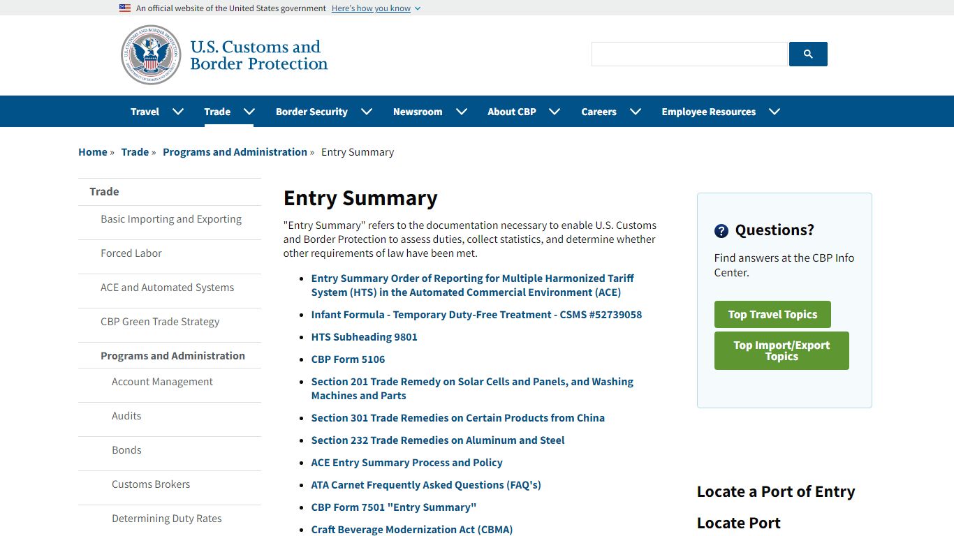 Entry Summary | U.S. Customs and Border Protection